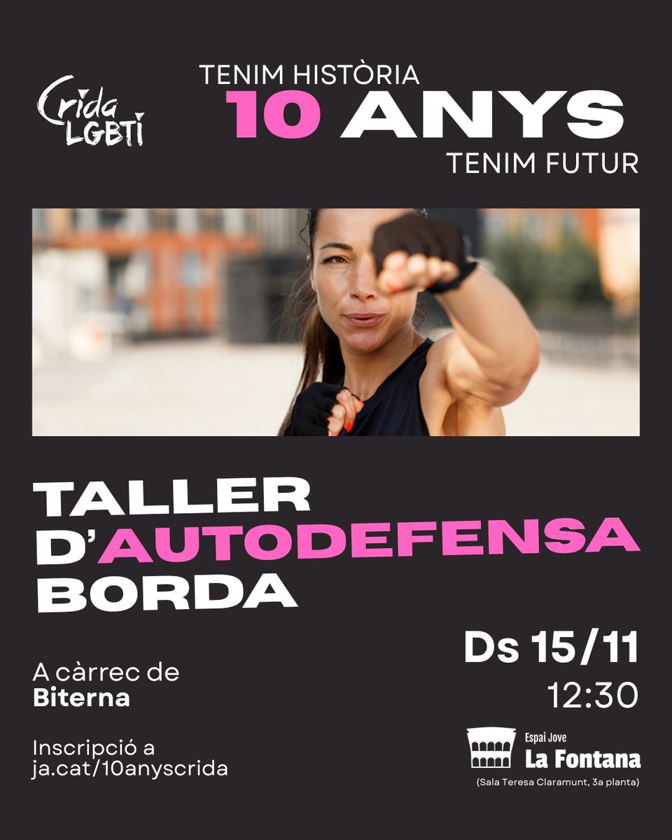 cridacridacrida's tweet photo. Al matí:

🥊 Taller d'autodefensa amb @autodef_biterna
🥃 Tast de ratafies amb @lasobiranacoop 

Inscripció a les activitats: https://t.co/WYXQtwyI1x https://t.co/ssEkz3HvLP