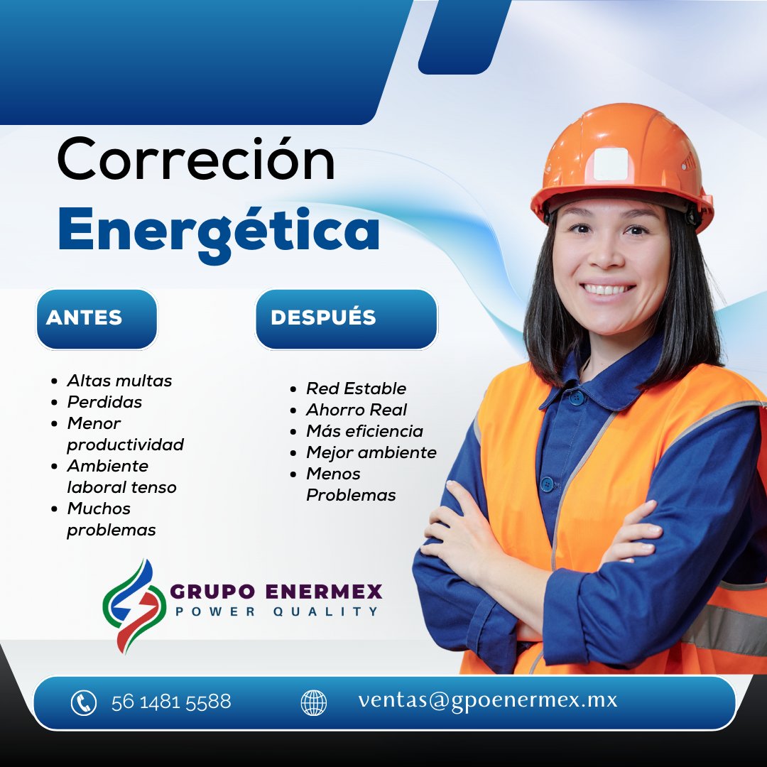 ¡Transforma tus desafíos en resultados! Contacta a nuestros expertos para un diagnóstico completo.
Correo: ventas@gpoenermex.mx
Teléfono: 56 1481 5588
Sitio web: zurl.co/exE8A 
#CorreccionEnergetica #AhorroReal #EficienciaProductiva #GrupoEnermex