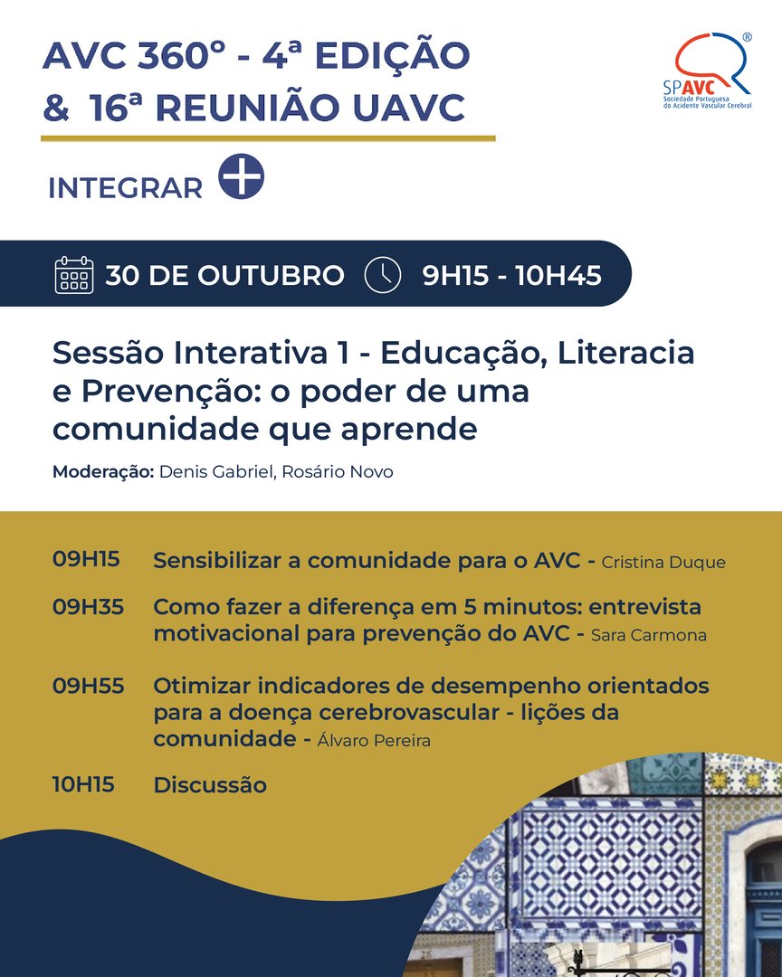 SPAVC_pt's tweet image. 🔛​A “Sessão Interativa 1 - Educação, Literacia e Prevenção: o poder de uma comunidade que aprende”, será moderada pelo Dr. Denis Gabriel e pela Dr.ª Rosário Novo.

Leia, na nossa página de Facebook, os comentários da moderadora sobre o que esperar da sessão.​

#SPAVC #Integrar+