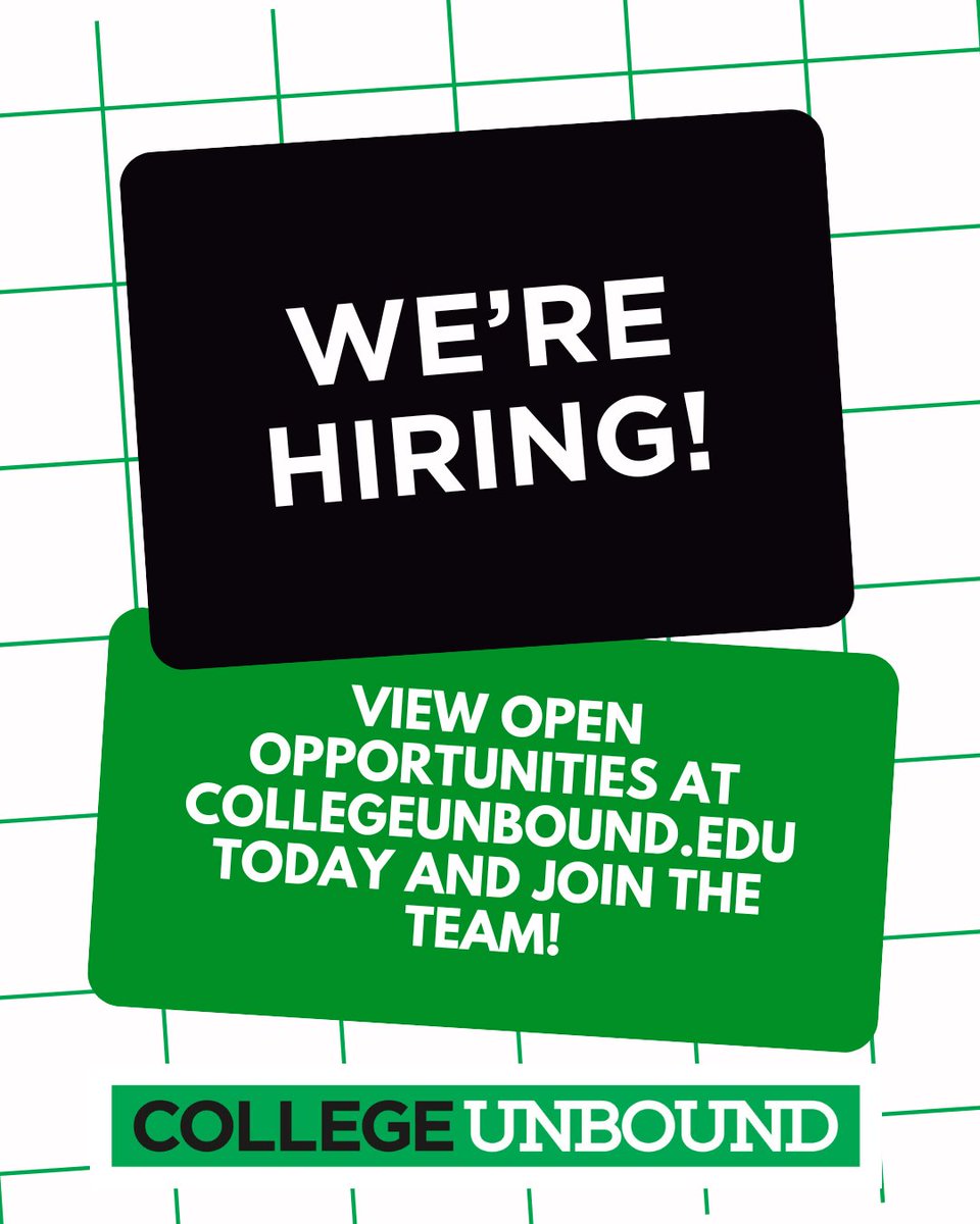 We’re growing — and we’re looking for passionate changemakers to join the College Unbound team! 

View open positions: collegeunbound.edu/employmentoppo…
#seattlewa #philadelphia #greenvillesc #chicagoil #rhodeisland #delawarevalley