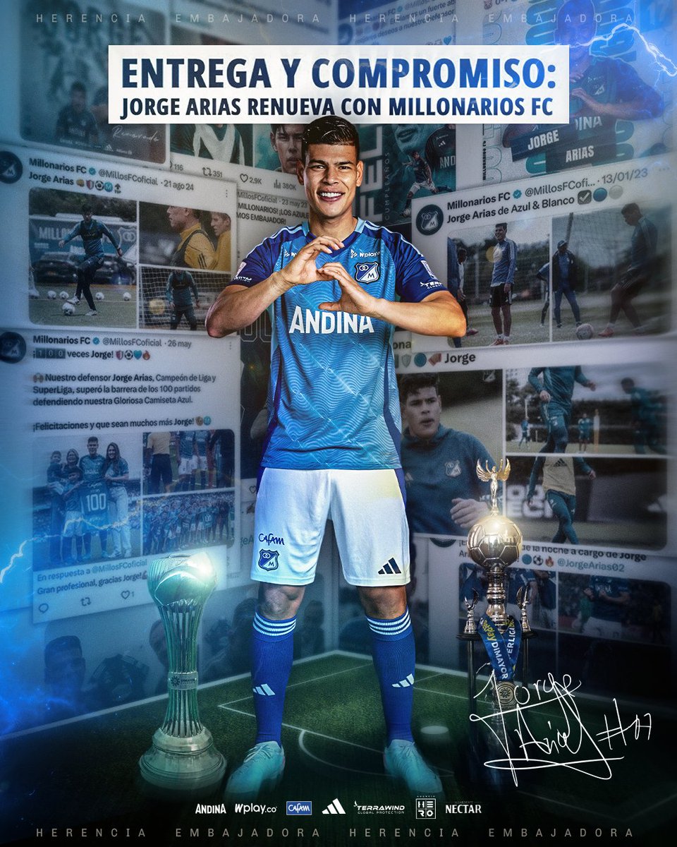 💙⚔️ ¡FUERZA Y CORAZÓN! Ⓜ️🪗 

Jorge Arias renueva para seguir dejando todo por estos colores. 💪⚽️ 

▶️ millonarios.com.co/entrega-y-comp…