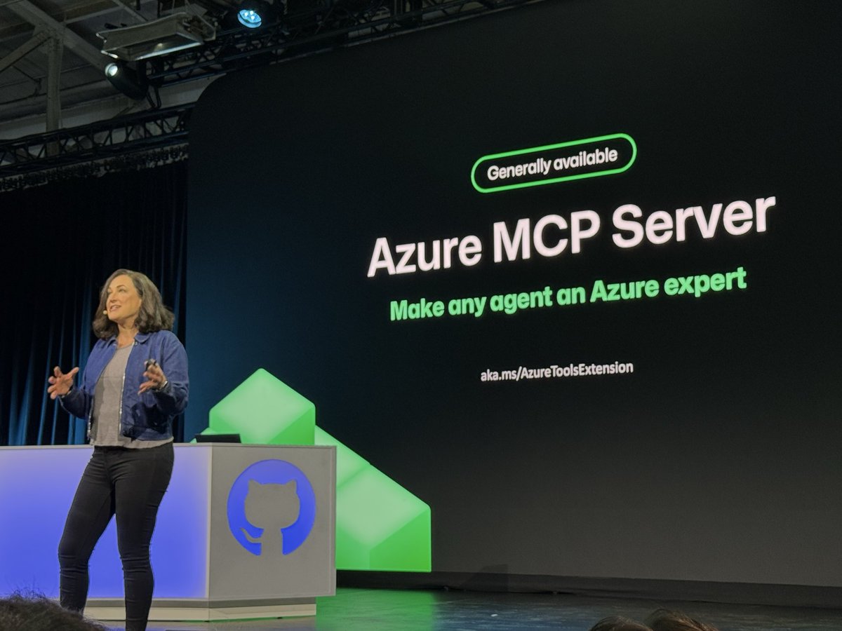 cesardelatorre's tweet photo. Amanda Silver onstage delivering a session on how to build agentic apps from specs with SpecKit, multi-agents and MCP servers workflows with Microsoft Agent Framework and VSCode and GitHub Copilot. #githubuniverse #github https://t.co/yITvz2vkVC