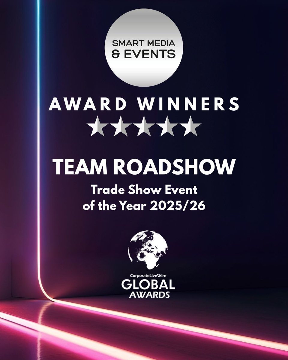 More exciting news! We’ve won Trade Show Event of the Year – Corporate LiveWire Global Awards 2025/26.

See you at the next TEAM Roadshow at Aston Villa in February 2026! teamroadshows.com 
TEAM@smartmediaevents.com
 
#Trophies #engraving #awards #Medals