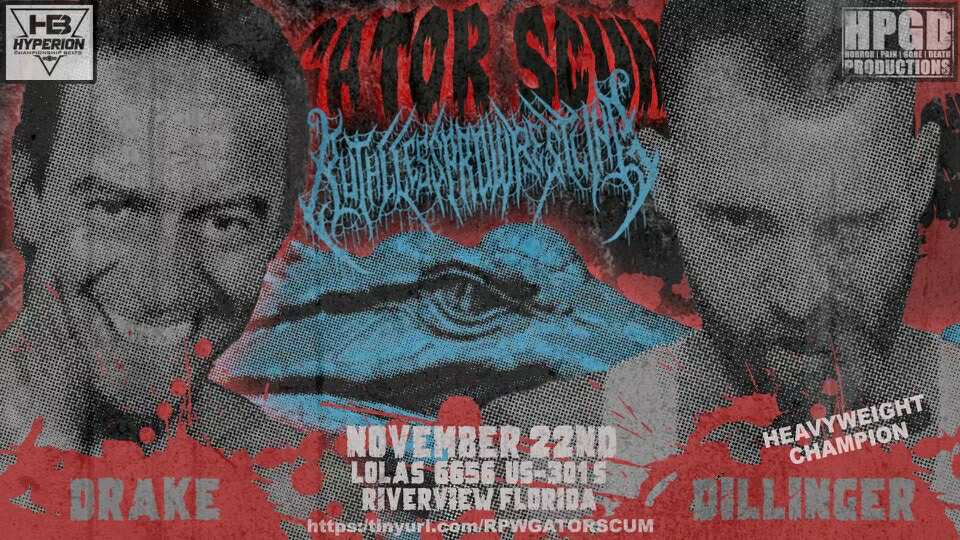 RuthlessPro419's tweet image. GATOR SCUM

CLASH OF HYBRID ERAS FOR THE RPW TITLE

DRAKE YOUNGER VS RPW HEAVYWEIGHT CHAMPION AND KING OF THE KILL, ERIC DILLINGER

GATOR SCUM
Nov 22nd 
RIVERVIEW, FLORIDA
Tinyurl.com/rpwgatorscum

@HyperionBelts 
@hpgd666