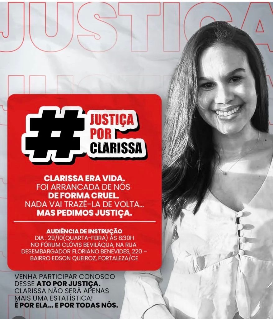 Comentem #justiçaporClarissa e vamos demonstrar todo nosso apoio e pedido para que a justiça seja feita !!