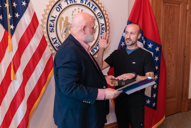 BMorshediMD's tweet photo. Honored to be sworn in as the #EMDoc to the newly appointed 11-member Arkansas EMS Advisory Committee, where we will work tirelessly to advance #EMS for our clinicians &amp; communities. This is significant, creating more statutory authority as an EMS decision-making entity for AR! https://t.co/1B5stajKAp