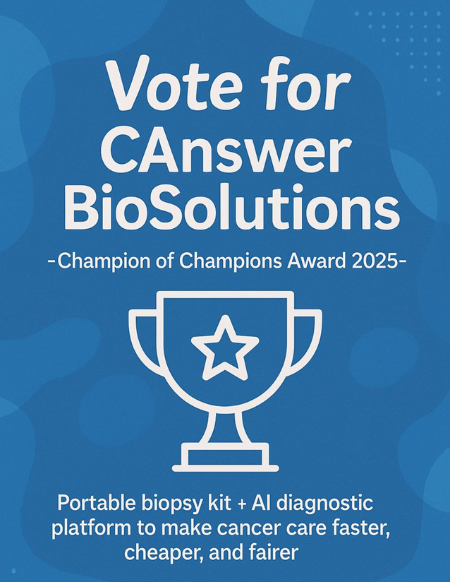 CanswerB's tweet image. We’re finalists in the ESBF Champion of Champions Award 2025 🏆Our £50 biopsy kit + AI platform could cut NHS waits from months → days. The public vote decides a prize — and every click counts. 📷 Vote here: esbf.org.uk/champion-of-ch…  #ESBFChampions