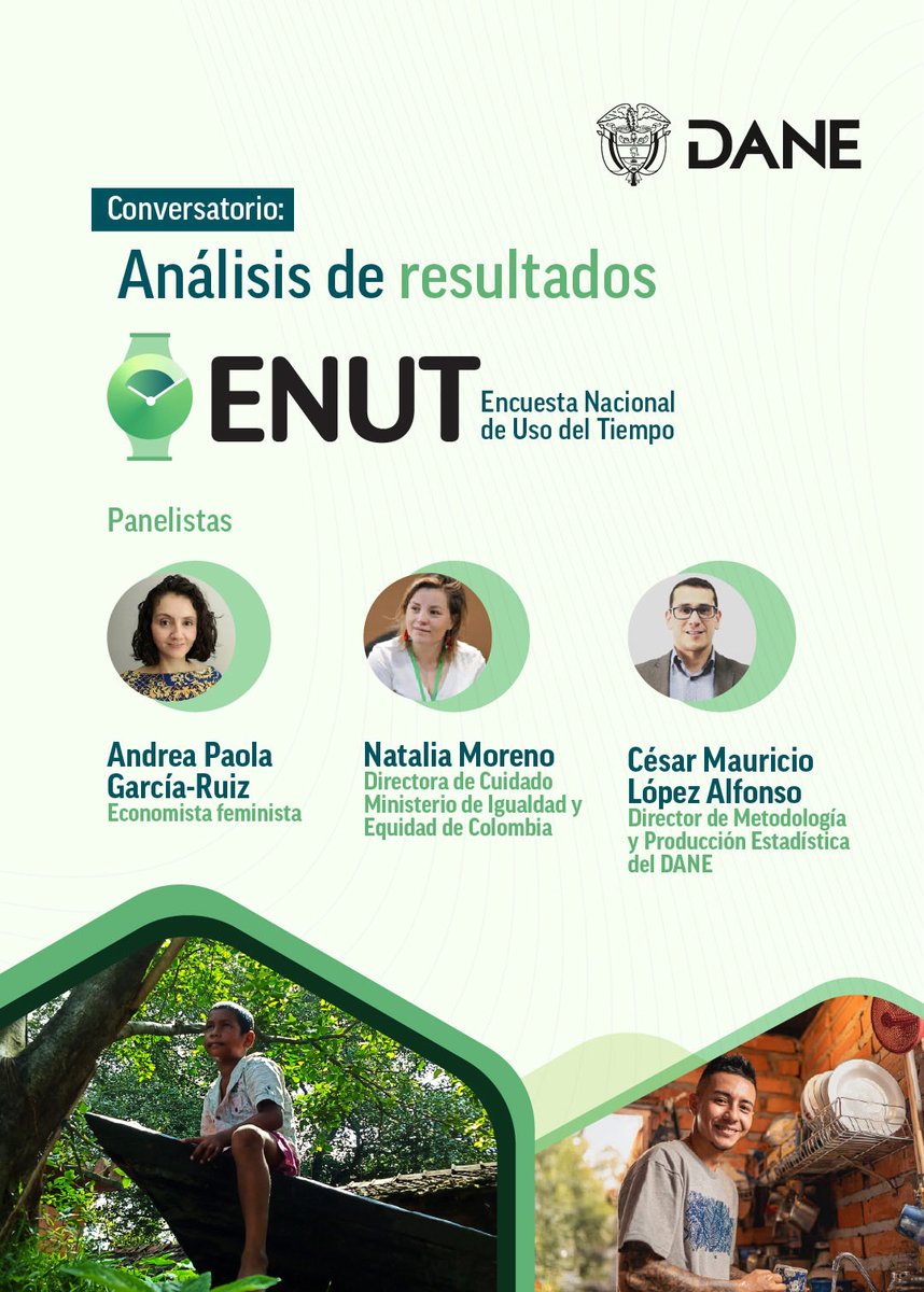 📢#AEstaHora | Arranca el conversatorio sobre los resultados preliminares de la Encuesta Nacional del Uso del Tiempo (#ENUT). 

Este panel cuenta con la participación de expertos como:

👤 Andrea Paola García, asesora en temas de género y macroeconomía. 
👤 <a href="/NatiMorenoS/">Natalia Moreno Salamanca</a>,