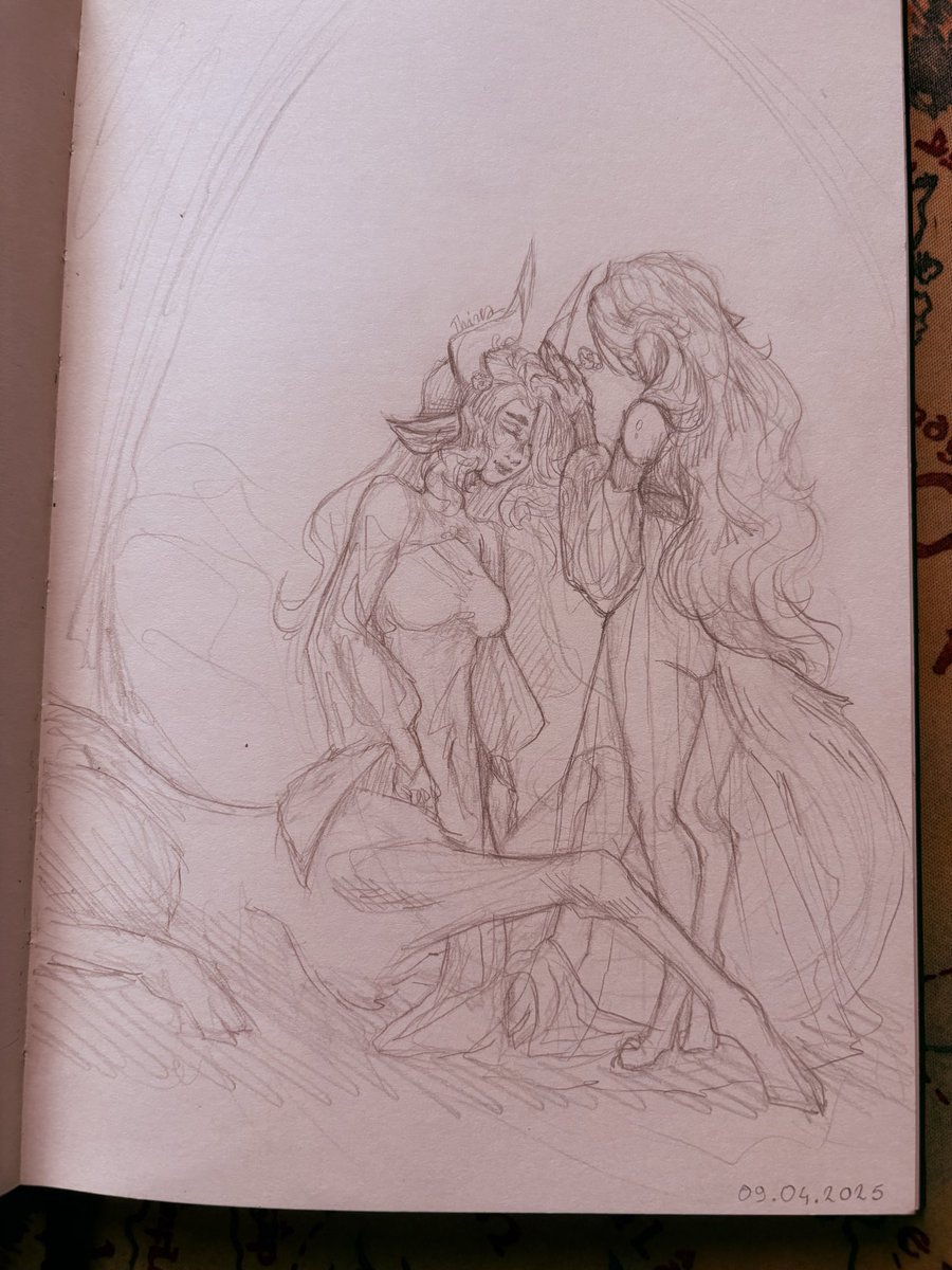Time for more of these sketchbook pages! Myliah and Ophelia together ❤️

#ocart

[9/X]