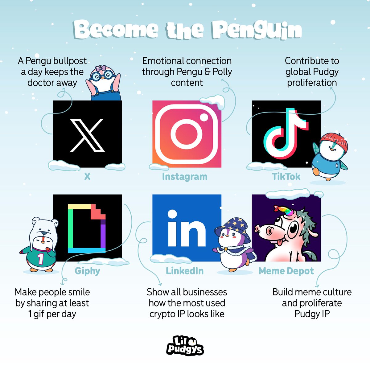LilPudgys's tweet image. Multiple platforms, one Huddle 🐧

Here’s how you become the Penguin: