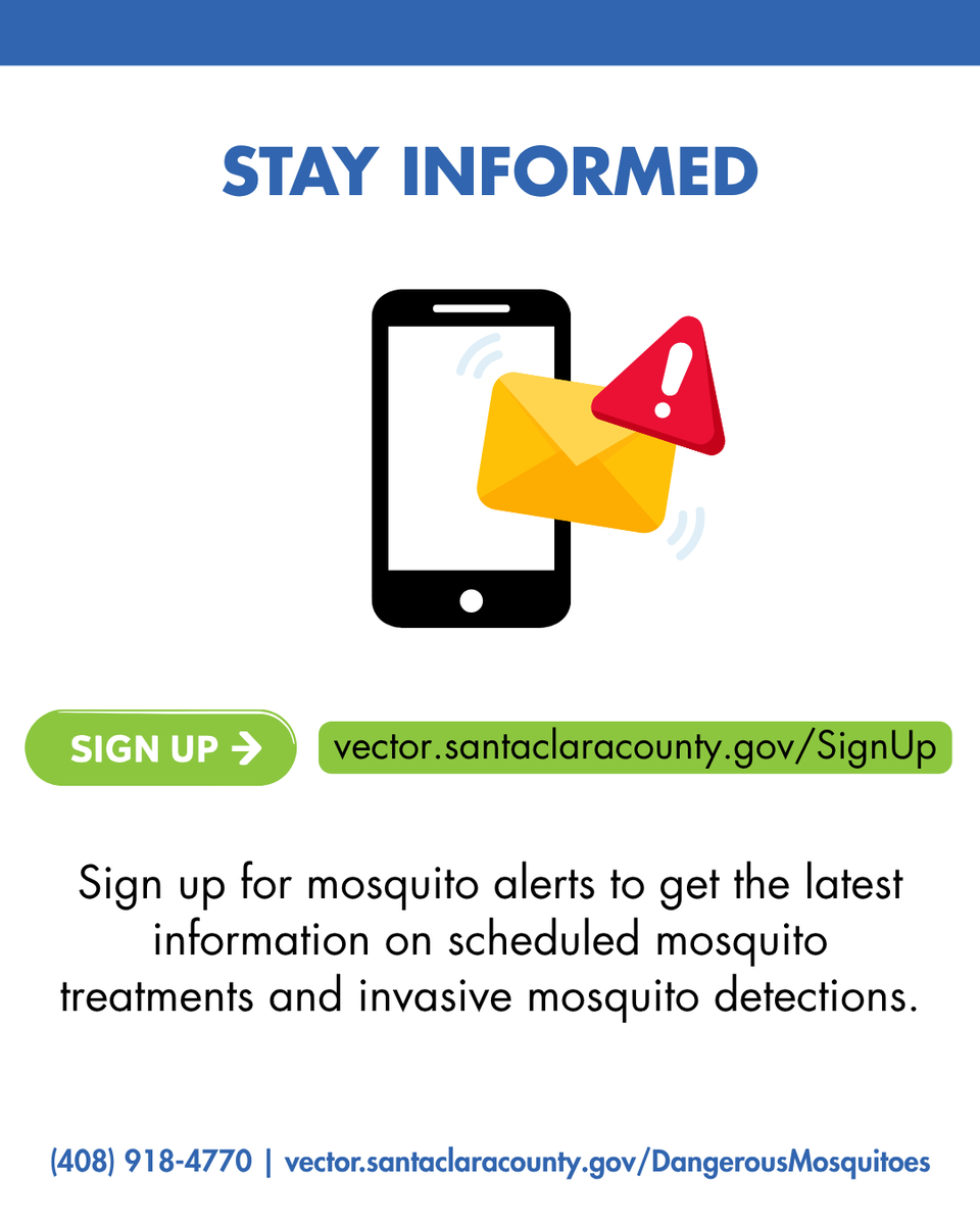 Alert! Invasive mosquitoes that can spread diseases found in new area in San José near E. San Antonio and S. King streets, meaning this mosquito is spreading!
🦟 Report daytime bites &amp; striped mosquitoes 
🦟 Dump standing water &amp; scrub containers
Vector.santaclaracounty.gov/DangerousMosqu…