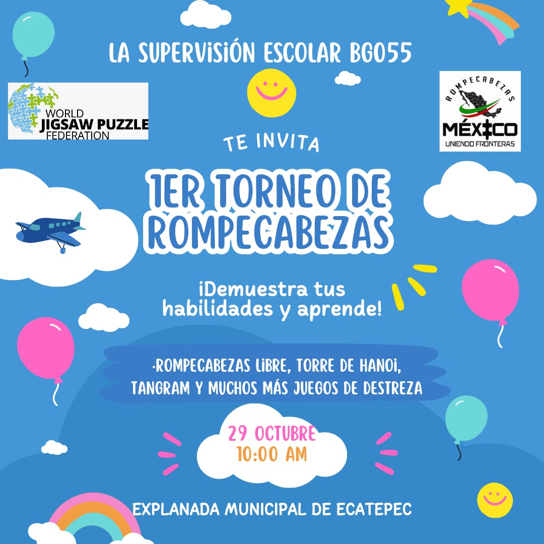 ⏳ ¡La emoción crece, la cuenta regresiva continúa! 🧩
Solo falta 1 día para el Primer Torneo de Rompecabezas en Ecatepec 🤩
📆 Te esperamos mañana, 29 de octubre, a las 10:00 a.m.
📍 En la explanada del Palacio Municipal
🧠 Ven a pensar, crear y divertirte con la Zona BG055 EMS