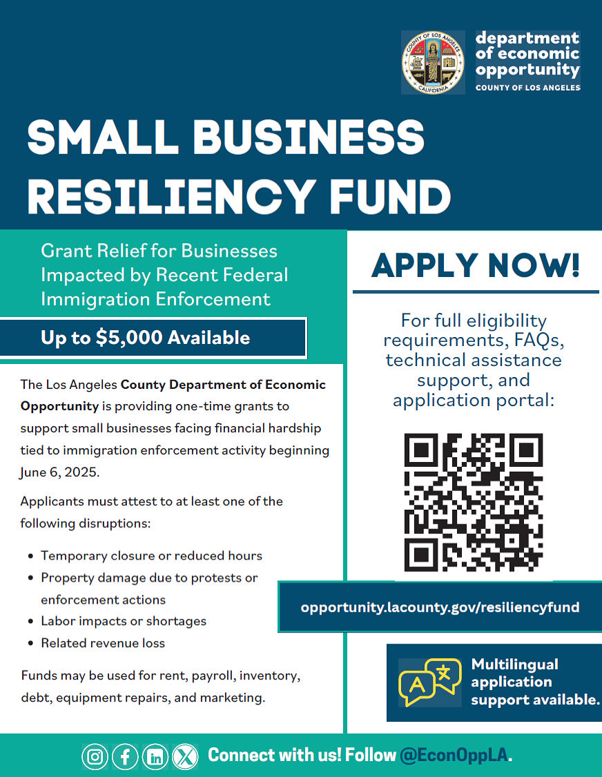 ✨Small Business Relief Grants are available, but you have to act fast!

Application deadline is Friday, October 31 at 5:00 PM PST. 

Apply at Opportunity.LACounty.gov/resiliencyfund 

#BusinessResource #SmallBusiness #SupportLocal #ChooseGlendale #GlendaleCA #BusinessGrant