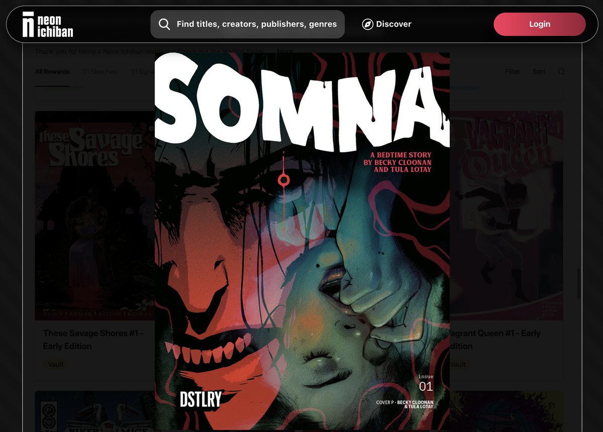 NeonIchiban's tweet photo. Sign up for the Neon Ichiban Waitlist? 
It's last call to claim your free collectible, including exclusive covers &amp; early editions from such talent as...
😈 @beckycloonan &amp; Tula Lotay
🐙 Richard Pace
♥️ Rafael Albuquerque
💀 Hajime Isayama
Choose before midnight EST! https://t.co/1yjBjzqVEE