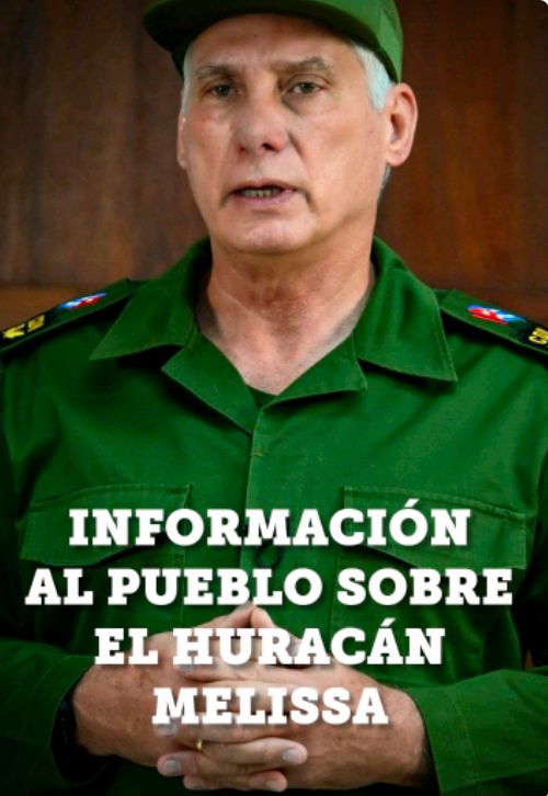 Juntos vamos a vencer
¡Fuerza Cuba 🇨🇺!
#YoSigoAMiPresidente 
<a href="/DiazCanelB/">Miguel Díaz-Canel Bermúdez</a> 
#HuracánMelissa
#PreparadosYAlertas