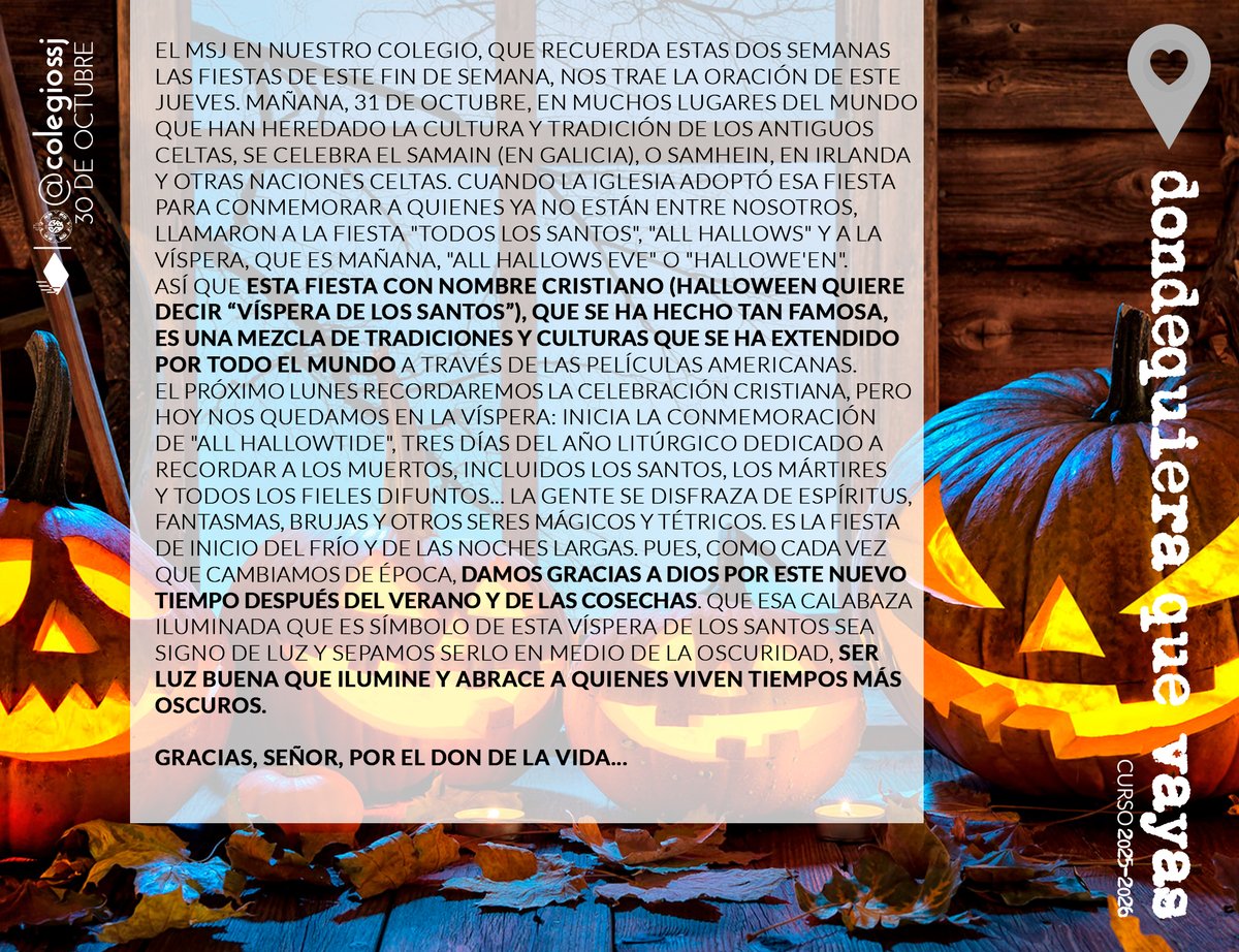 #OraciónDeLaMañana #30deOctubre Sobre la Víspera de los Santos (#Halloween) y el recuerdo a quienes no están... #MSJ