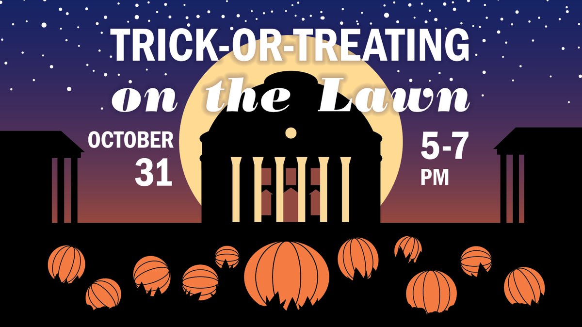 TODAY is the day! We can't wait to see you tonight from 5-7 p.m. for Trick-or-Treating on the Lawn! For parking information and other details, see our event webpage (housing.virginia.edu/trick-or-treat…). WaBOOwa!! 🎃👻🍫🍬