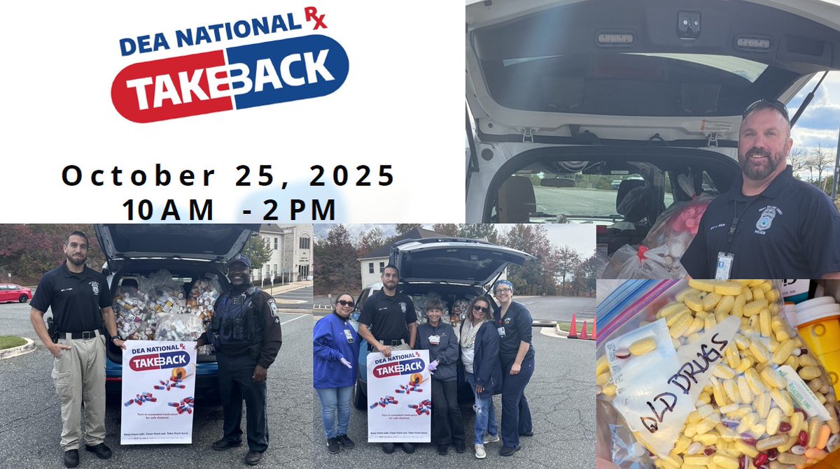 PWCPolice's tweet image. #PWCPD collected 254 pounds of unused &amp;amp;/or expired prescription drugs as well as e-cigarette &amp;amp; vaping devices as part of the @DEAHQ national #DrugTakeBack event held on Saturday, Oct. 25, 2025.
Thank you to our partner agencies &amp;amp; community members who participated! #KeepSafe