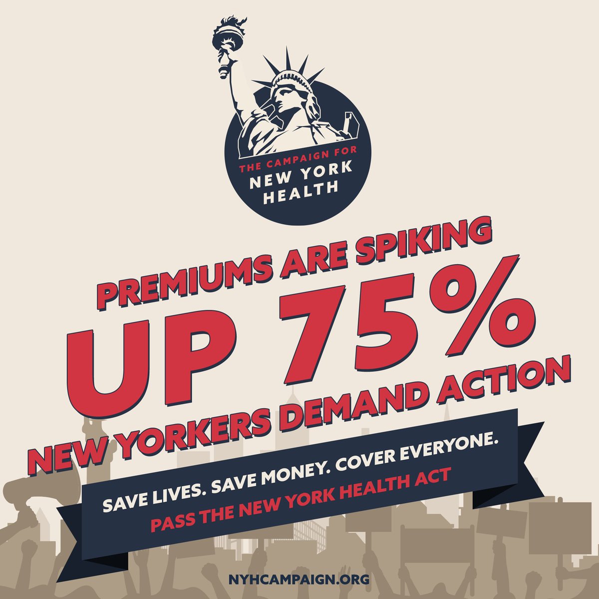 Washington’s failure will send health insurance premiums soaring up to 75% on Jan 1.
Cuts to healthcare funding mean higher costs for everyone.

New Yorkers can’t afford this squeeze.

The NY Health Act ends premiums, copays &amp; deductibles.