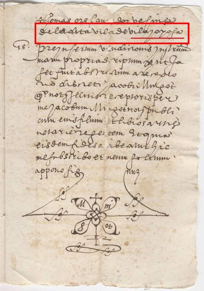 Ya sabeu que la toponimia valenciana s'ha anat canviant en el temps per a catalanisarla. Ací vos deixem un eixemple:

En llengua valenciana s'escriu "La Vila Joyosa" en "Y", als documents historics nos remetem. Manuscrit en valencià de l'any 1566.