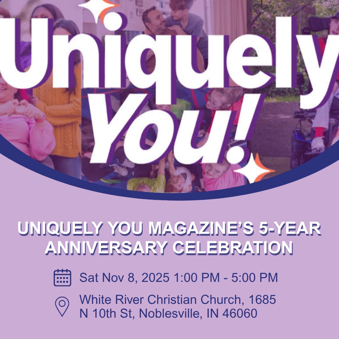 We’re excited to help celebrate five incredible years of Uniquely You, a program that continues to uplift Indiana’s special needs community. Join us on Saturday, November 8, 2025, from 1–5 PM at White River Christian Church in Noblesville for an afternoon of celebration.