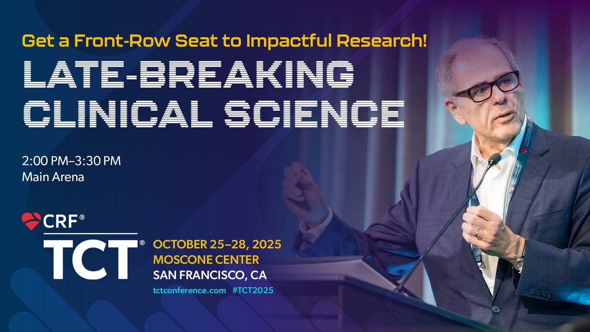 crfheart's tweet image. 🧪✨ It’s the final late-breaker session at #TCT2025 — and it’s one you won’t want to miss! Experience the unveiling of groundbreaking research presented in collaboration with @CircAHA.

#CardioX #CardioTwitter #CardioEd #CardioResearch @BurkhoffMd @djc795 @ColletCarlos…