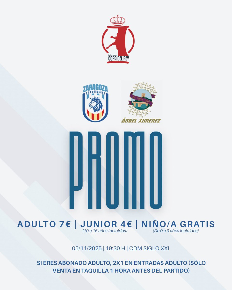 🎟️ PROMO COPA DEL REY

🥰 !Abonados! Es vuestro momento.

✅ 2 entradas a precio de 1. 

🤝 ¡Os necesitamos!