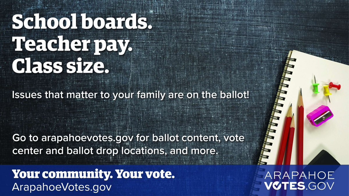 Election Day 2025 is one week away, don't miss your chance to help decide your community's future. 
Find a ballot drop location, in-person voting, sample ballots and accurate elections information at ArapahoeVotes.gov.