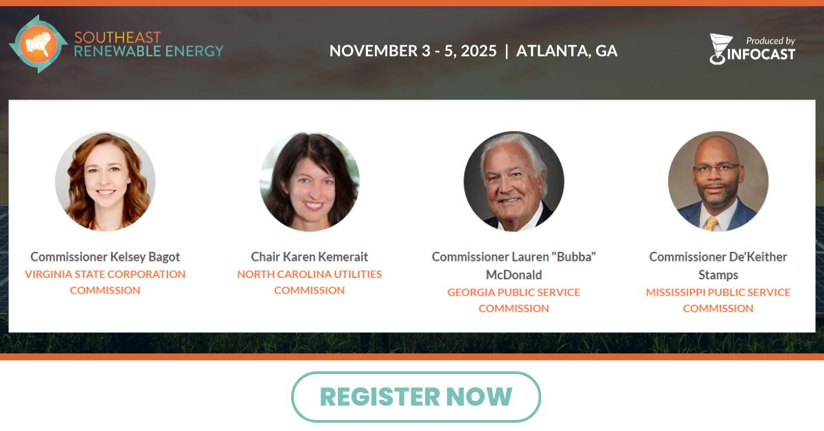 🚀 We’re thrilled to announce some of the key regulatory voices shaping our region’s energy future at the upcoming Southeast Renewable Energy Summit taking place on November 3–5, 2025 in Atlanta, GA). 

Will you be there?

Register before it’s too late: ow.ly/8X0G50XhLGm