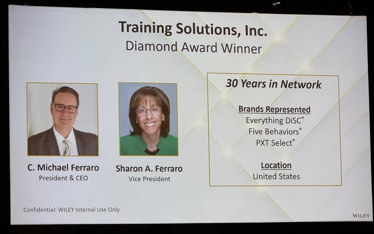 TrngSolutions's tweet photo. We were honored to attend the Wiley Awards Summit last week, which is for those authorized partners of Wiley who have reached one of the highest award-winning categories and serve clients with Everything DiSC and The Five Behaviors. Here are a few photos of us! https://t.co/LNNxGy5GFx