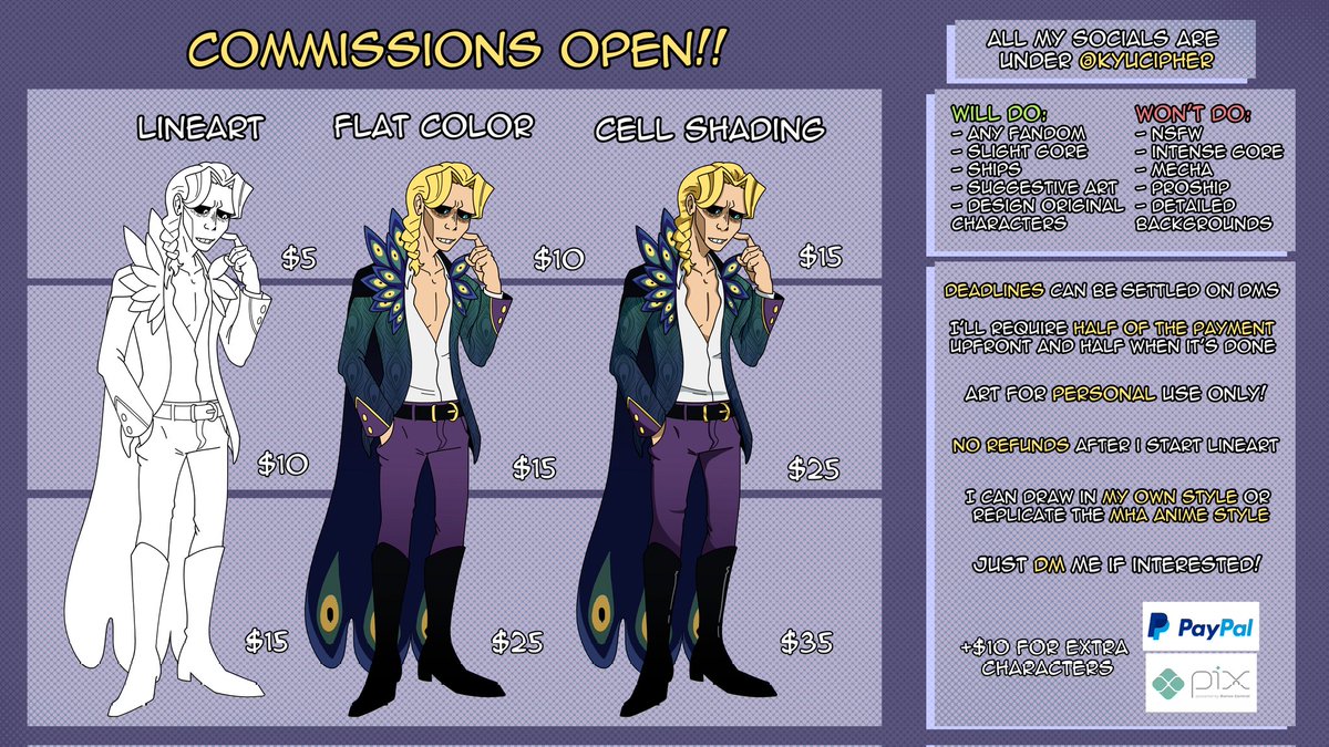 KyuCipher's tweet image. Slides you my commission sheet
I like drawing All Might x oc content and other silly things
If interested pls dm me :&amp;gt;
