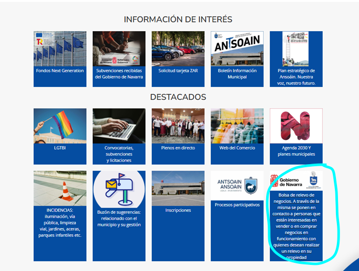 Antsoaingo web orrian sartu da Nafarroako Gobernuak abian jarri duen "NEGOZIOEN ERRELEBO POLTSA" ren esteka.
Poltsa horrek balio du harremanetan jartzeko negozioa eskualdatu nahi duten pertsonak eta erreleboa hartu eta negozioari segida eman nahi diotenak.