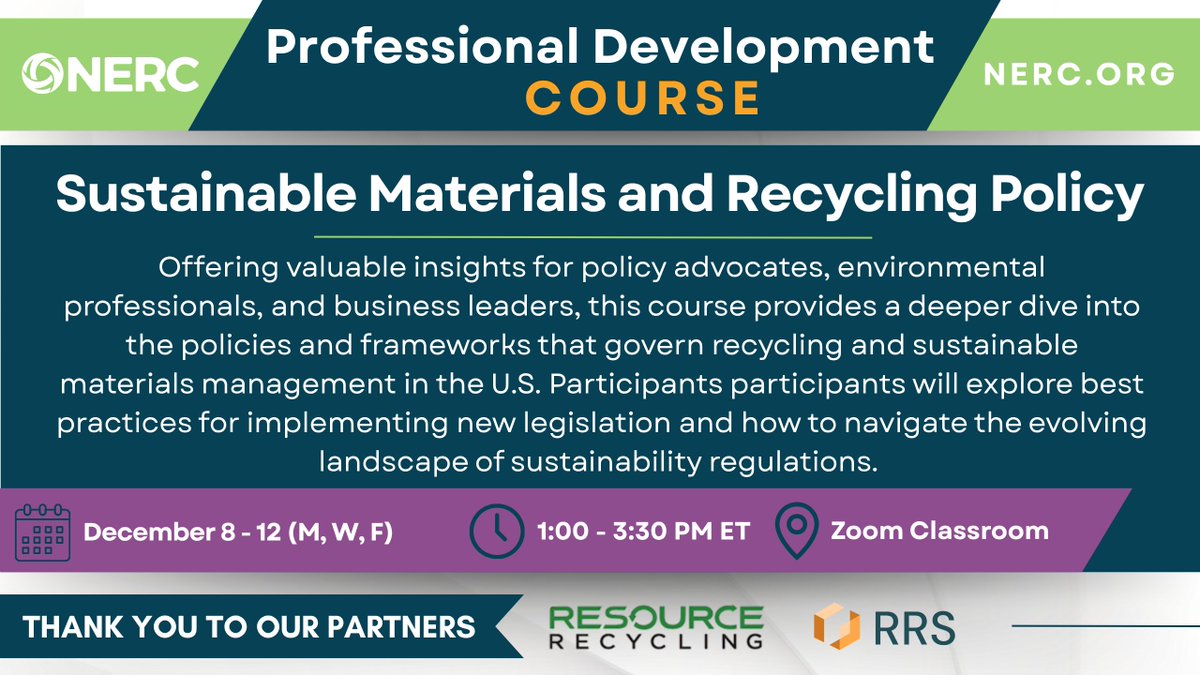 Interested in understanding key policy drivers and how these regulations shape recycling initiatives, compliance requirements, and sustainable practices? Our new Course will provide a deep dive into the policies and frameworks. bit.ly/4oA82hI

<a href="/rrecycling/">Resource Recycling</a> <a href="/recycle_com/">RRS</a>