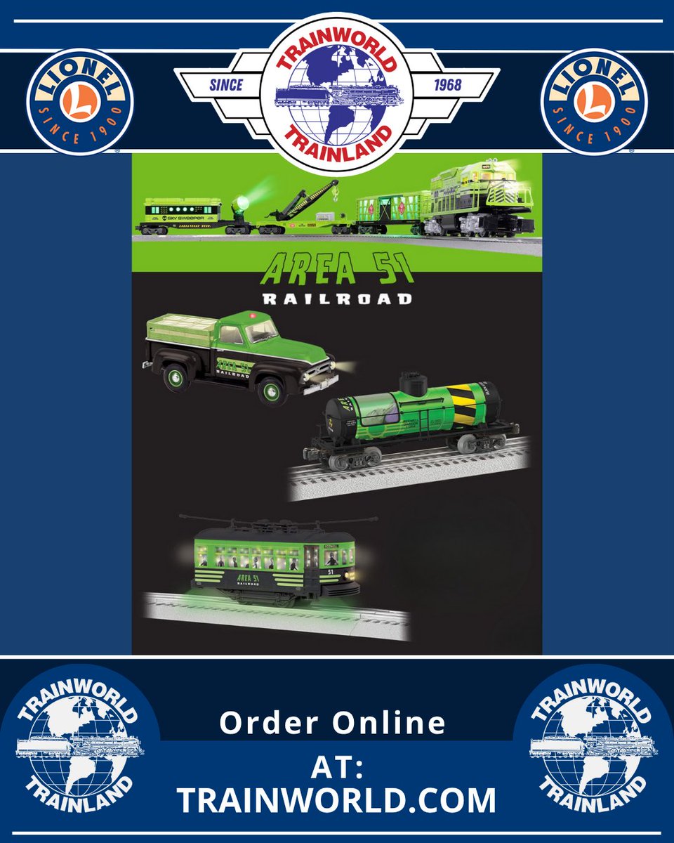 Trainworld's tweet image. Take charge of the [REDACTED] with @Lionel_Trains’ Area 51 products, lots of ways to move [REDACTED] from A to B! 👽

Order today at TrainWorld.com! f.mtr.cool/lkvchkkbvy

#lioneltrains #oscale #area51 #preorder #newarrival #Instock #trainworld #trainland #modeltrains…