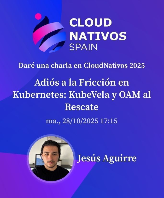 KCDSpain's tweet photo. En unos minutos empezamos con la charla de @injesag8: ‘Adiós a la Fricción en Kubernetes: KubeVela y OAM al Rescate ’.

#k8s #kubernetes #kubevela #dac #iac #cicd #cloudnativos https://t.co/o0i1oZNDOZ