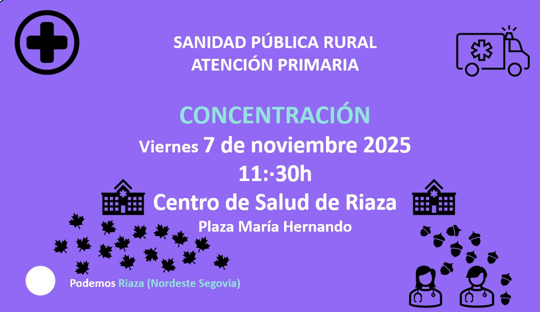 Ya llega #noviembre y como cada mes os emplazamos para que compartáis con nosotras una mañana reivindicando #SanidadPúblicaRural
Os esperamos el viernes 7 de noviembre a las 11:30h frente al Centro de Salud de Riaza
#AtenciónPrimaria
#SaludMental
#Pediatras
#SanidadPública
