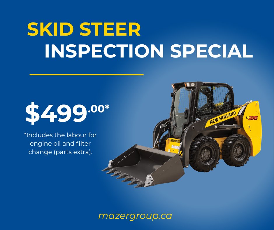 You only have a few more days to take advantage of our Skid Steer Inspection Special! Book now with our Service Department before the end of October to get in on the savings. 
.
.
#skidsteer #inspection #octoberspecial #mazergroup