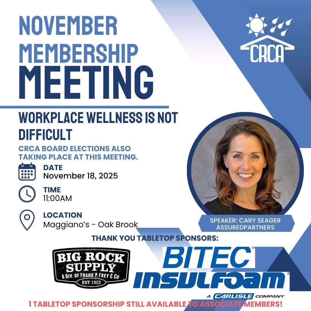 Members - Join us November 18th for annual elections &amp; for Cary Seager of AssuredPartners' presentation. What are other employers doing? Can you make a difference? Find out the the next steps to create your workplace wellness strategy. Register here: crca.memberclicks.net/25novmtg