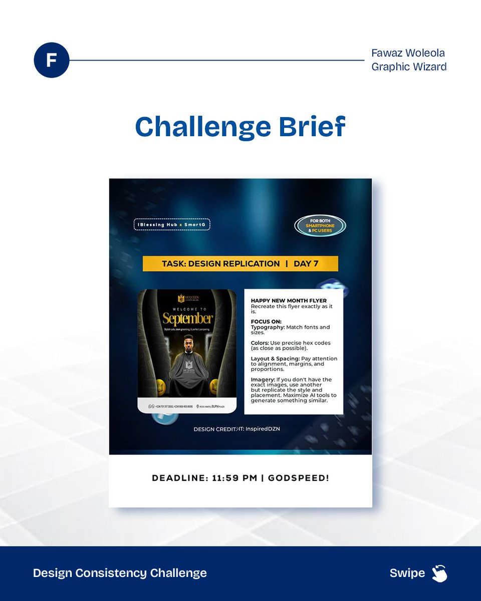 FawazWoleola's tweet image. Day 7 of the Design Consistency Challenge 🎯
Task: Replicate a Happy New Month Flyer.
Focus: perfect typography, spacing &amp;amp; color accuracy.
Replication builds discipline  and that’s the real edge in brand design.

#DesignChallenge