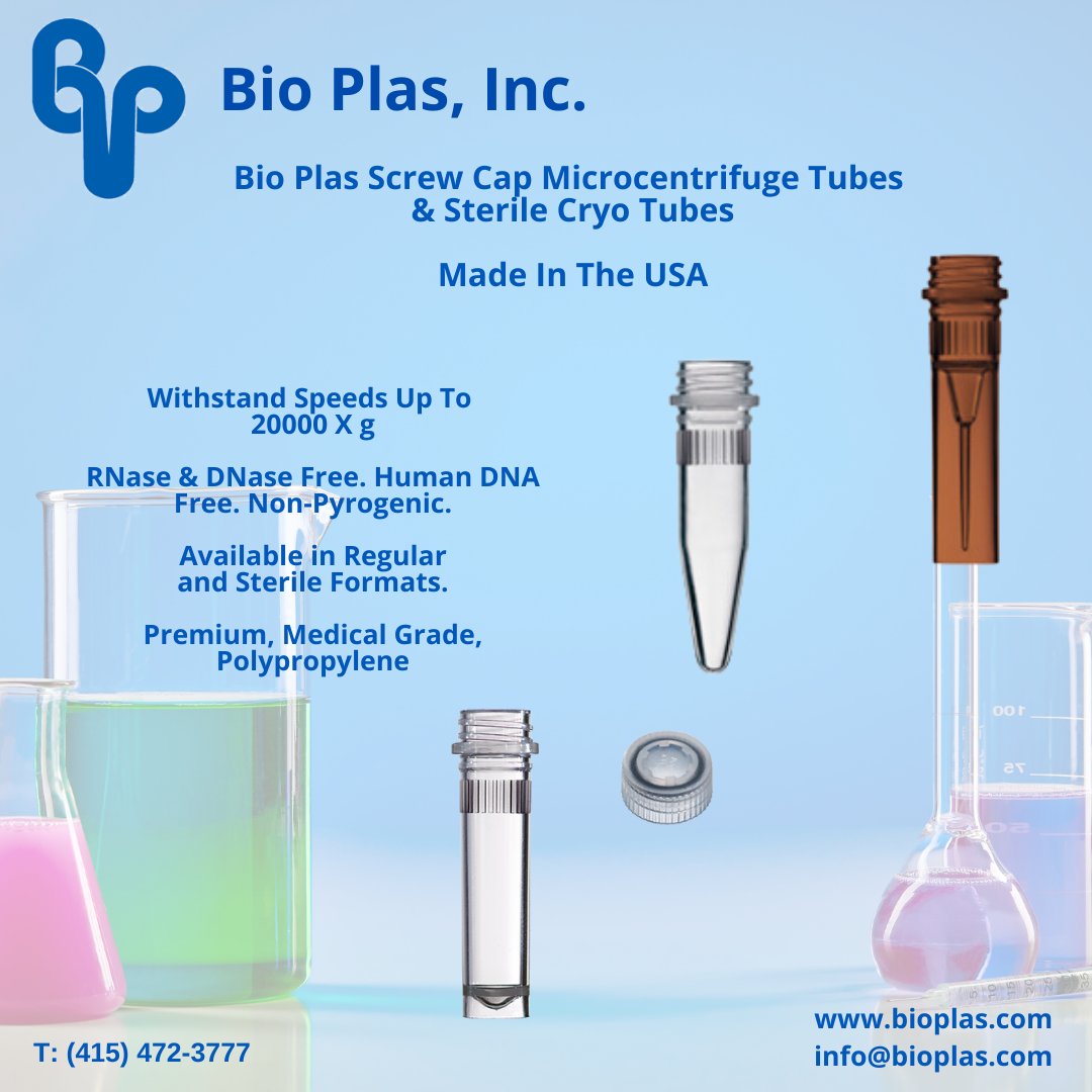 BioPlasInc's tweet photo. Bio Plas Premium Microcentrifuge Tubes &amp; Cryo Tubes https://t.co/dDeAbkjLbT