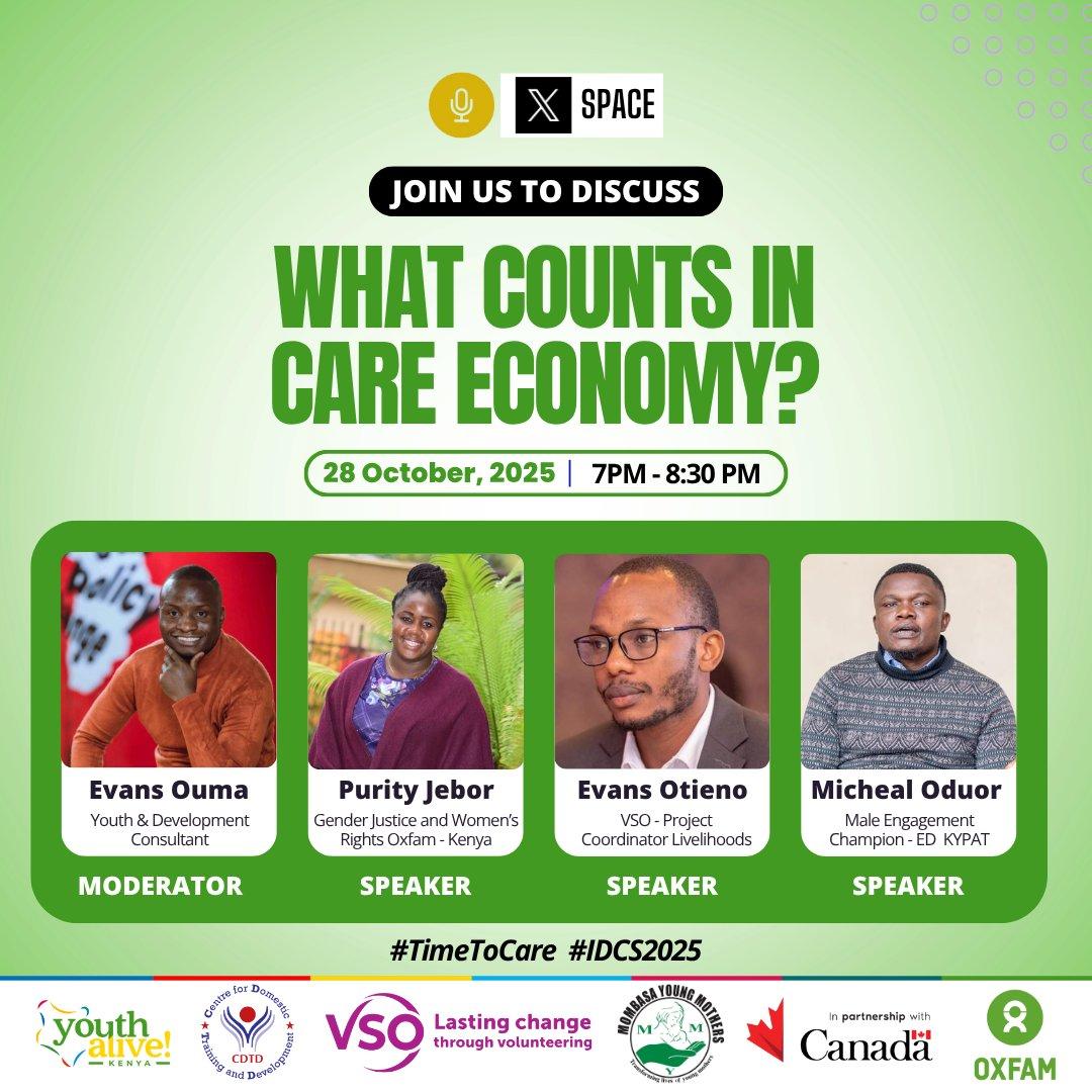 Care work keeps our families, communities and economy running. It’s time Kenya invests in care as a public good, not a private burden
#CareAndSupportKE2025
#MakeCareCount
<a href="/YouthAliveKe/">Youth Alive ! Kenya Back Up Account</a> 
<a href="/VSOKenya/">VSO Kenya</a> 
<a href="/OxfaminAfrica/">Oxfam in Africa</a> 
<a href="/oxfamkenya/">Oxfam Kenya</a>