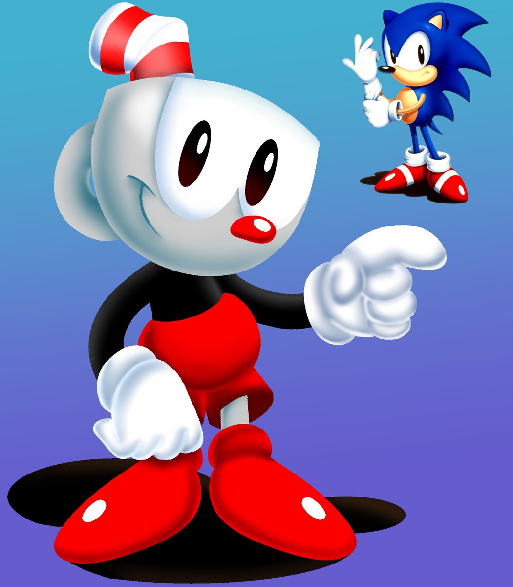 cuphead in both classic sonic artstyles