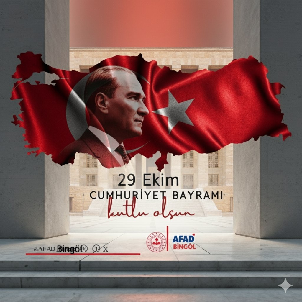 🇹🇷 29 Ekim Cumhuriyet          Bayramı Kutlu Olsun

Cumhuriyetimizin ilanının 102. yıl dönümünde, başta Gazi Mustafa Kemal Atatürk olmak üzere, vatanı uğruna can veren tüm kahramanlarımızı rahmet ve minnetle anıyoruz.

Cumhuriyetimizin 102. yılı kutlu olsun.