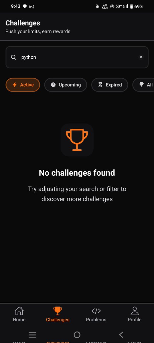 VedantAndhale's tweet image. Is there an issue on my side or something. 🤔 I am unable to see any challenge related to python.