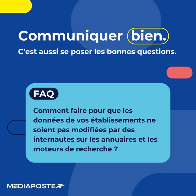 [FAQ] Saviez-vous qu'il existe des moyens d'empêcher les internautes de modifier les informations de vos établissements, sur les annuaires et les moteurs de recherche ? 
On vous explique tout : mediaposte.fr/ressources/qa/…