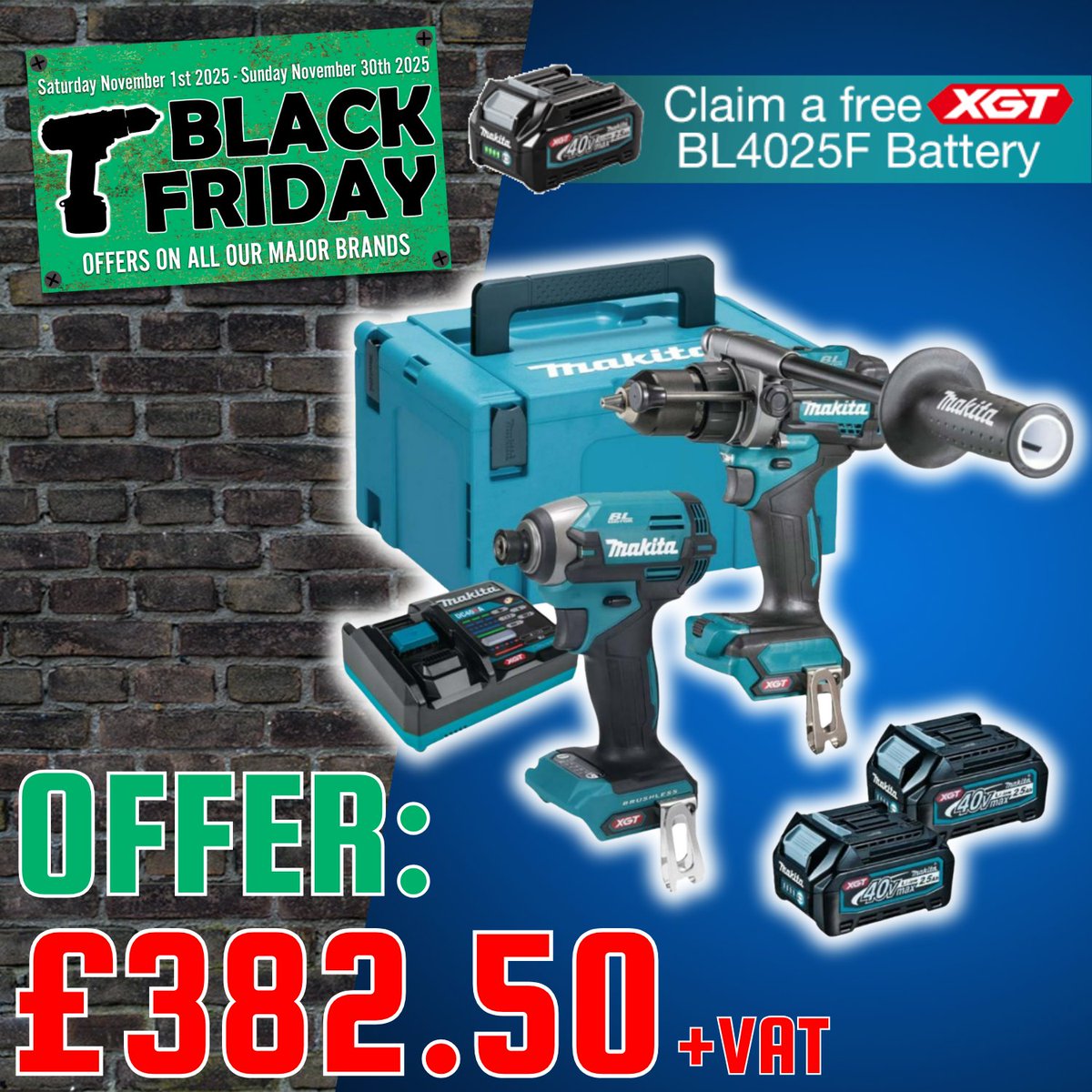 protradeuk's tweet image. Claim a FREE XGT Battery when you buy the Makita DK0176G 40V Combi &amp;amp; Impact Driver kit!

Plus save 10% on all Makita Power Tools only at Protrade. Deals available in depots &amp;amp; online.

protrade.co.uk/product/makita…

#makita #powertools #blackfriday #builders #tradesman #toolsofthetrade