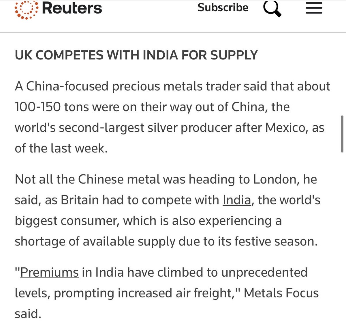 KingKong9888's tweet image. 1) According to Reuters 100 to 150 tons of #Silver left China to India and the LBMA. So not all of the 100 to 150 tons of Chinese #Silver went to the LBMA. A lot of it probably went to India.

2) People actually think JPM or the Western Bullion Banks are able to deal with 1000…