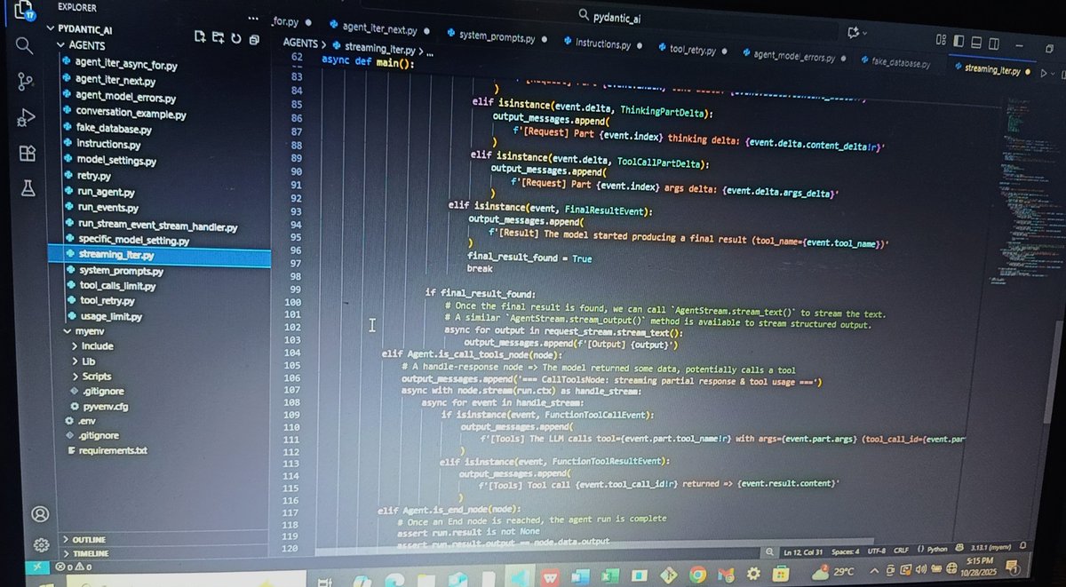 OpeyemiBolatit1's tweet image. Spent some time studying Pydantic AI docs ,checked out Agents. Moving on to Dependencies next.
#PydanticAI #Python #MachineLearning #ArtificialIntelligence #AIDevelopment #OpenAI #LLMs #AIAgents 
#buildinpublic 
#BuildingTheFuture