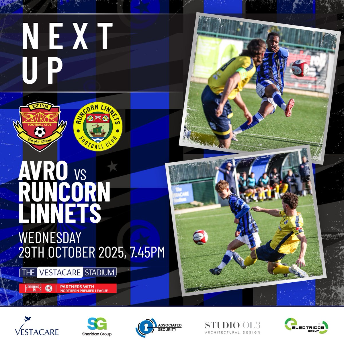 VestacareStadia's tweet photo. ⏳NEXT UP | @AvroFC vs @RuncornLinnets this Wednesday at The Vestacare.
⚽️KO 7.45 pm
🍔The Hangar will be serving up freshly cooked matchday scran.
🍺The bar will be open, serving Avro Gold Premier for just £3.50 a pint before KO.
🙌Let’s pack The Vestacare &amp; back the lads! https://t.co/d6x7fwtJHE