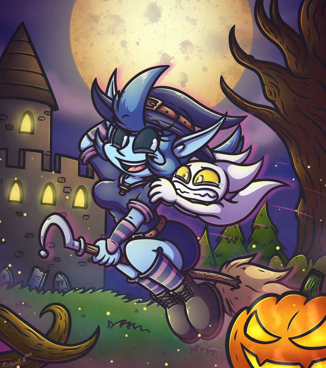 Witchy Luna is back once again! And she be giving her little ghostly friend, Clyde a spooky filled ride this Halloween Night! 🧹👻🌕🎃✨

Have a safe and scarily awesome Halloween everyone! 😄👻🎃